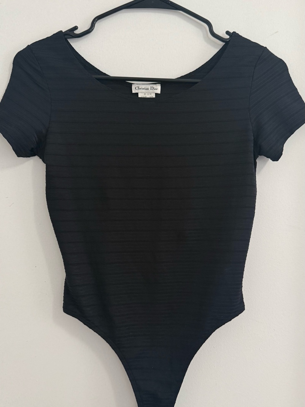 Vintage Christian Dior Black Ribbed Thong Bodysuit - Size Small